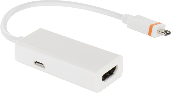 DELTACO Slimport - HDMI-sovitin, USB Micro B ur, 0,2m, valk