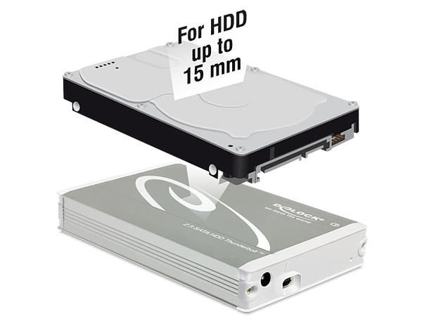 Delock External Enclosure 2-5- SATA HDD -- Thunderbolt- -up to 15 mm HDD-- Silver