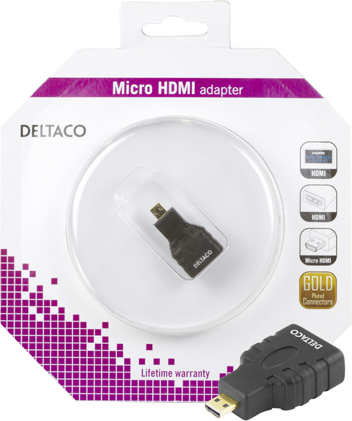 DELTACO HDMI High Speed with Ethernet adapter, Micro HDMI ha - HDMI ho