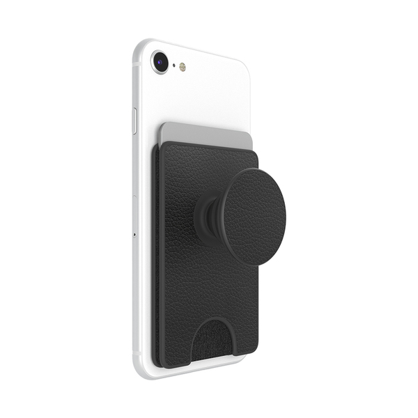 POPSOCKETS Wallet Pebbled Vegan Leather Black Avtagbar Mobil Pl&aring;nbok PopWallet+