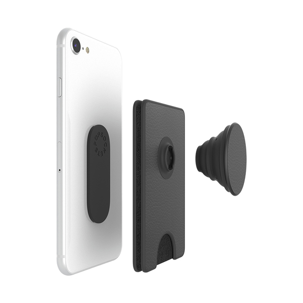 POPSOCKETS Wallet Pebbled Vegan Leather Black Avtagbar Mobil Pl&aring;nbok PopWallet+