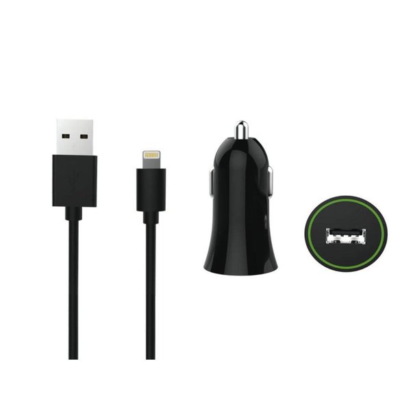 Autolaturi 12W USB-A - Lightning MFI, 1m, musta