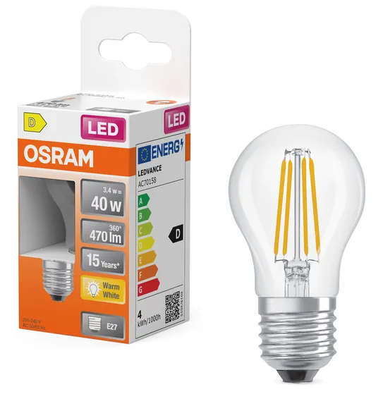OSRAM LED Star Classic P40 Filament Globe Bulb 3.4 W 2700 K 470 lm E27 Clear