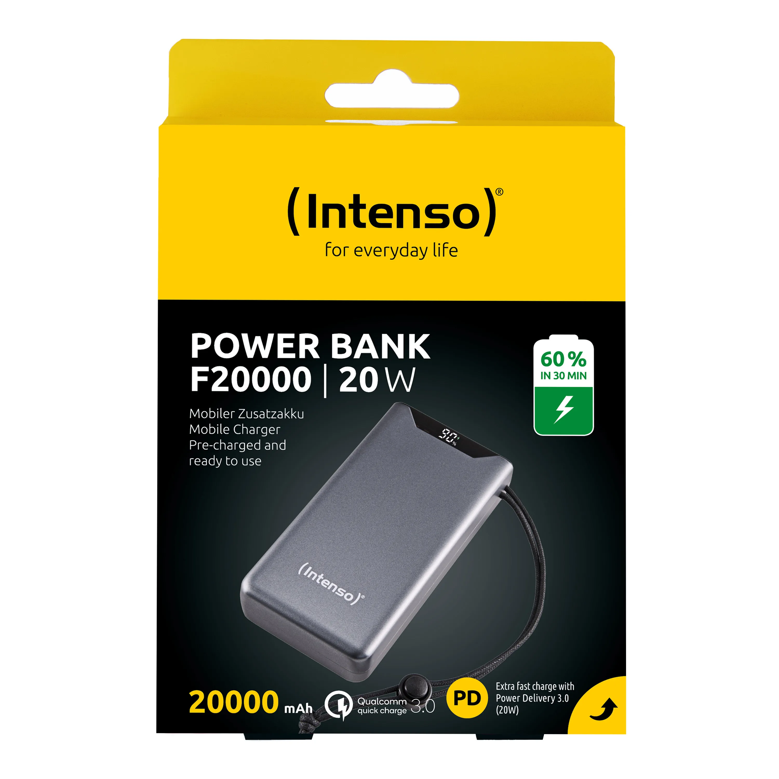 Intenso F20000 -varavirtal&auml;hde, 20000 mAh, Harmaa
