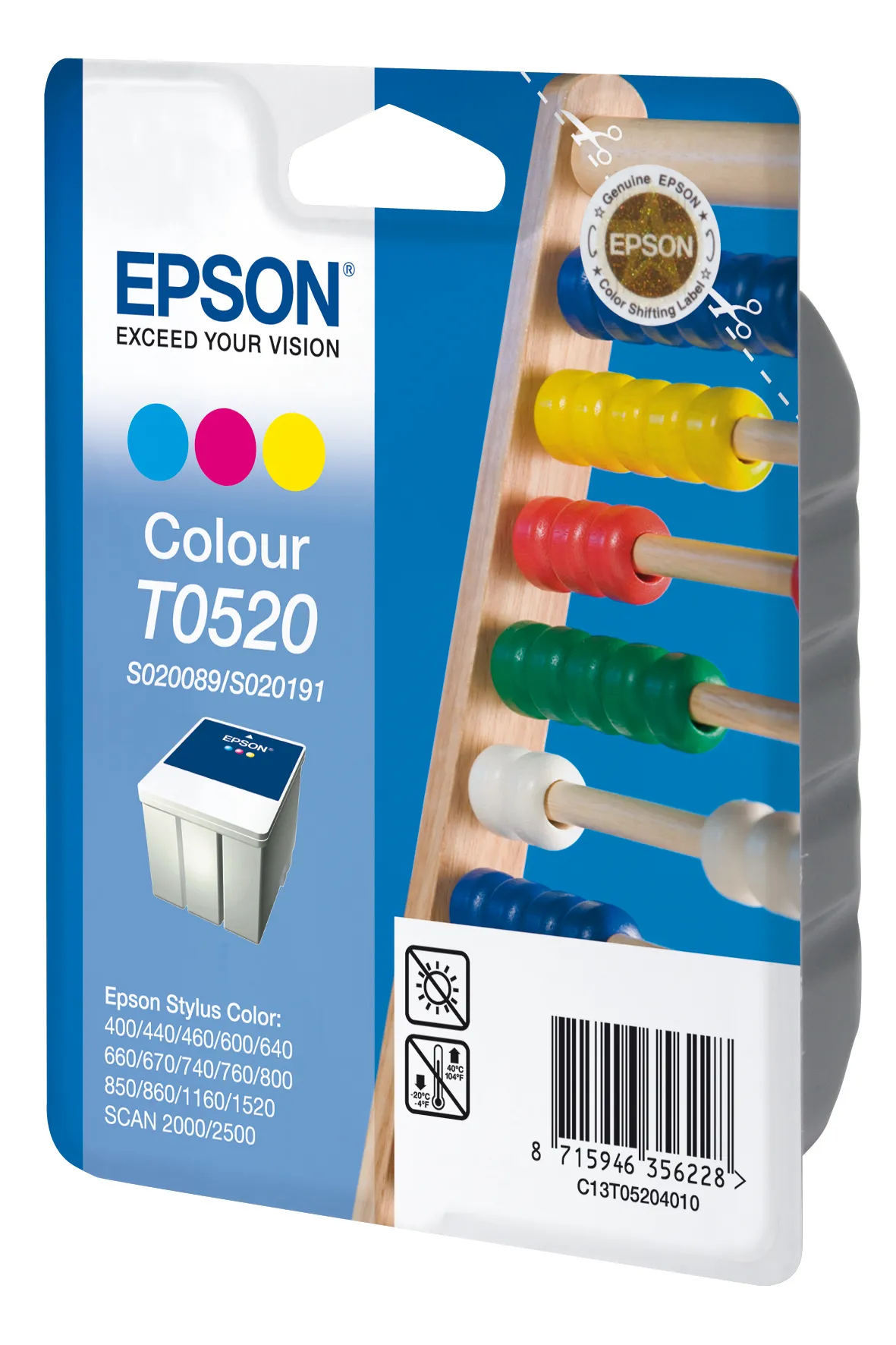 Epson T052 bl&auml;ckpatron, 35 ml, cyan/magenta/gul