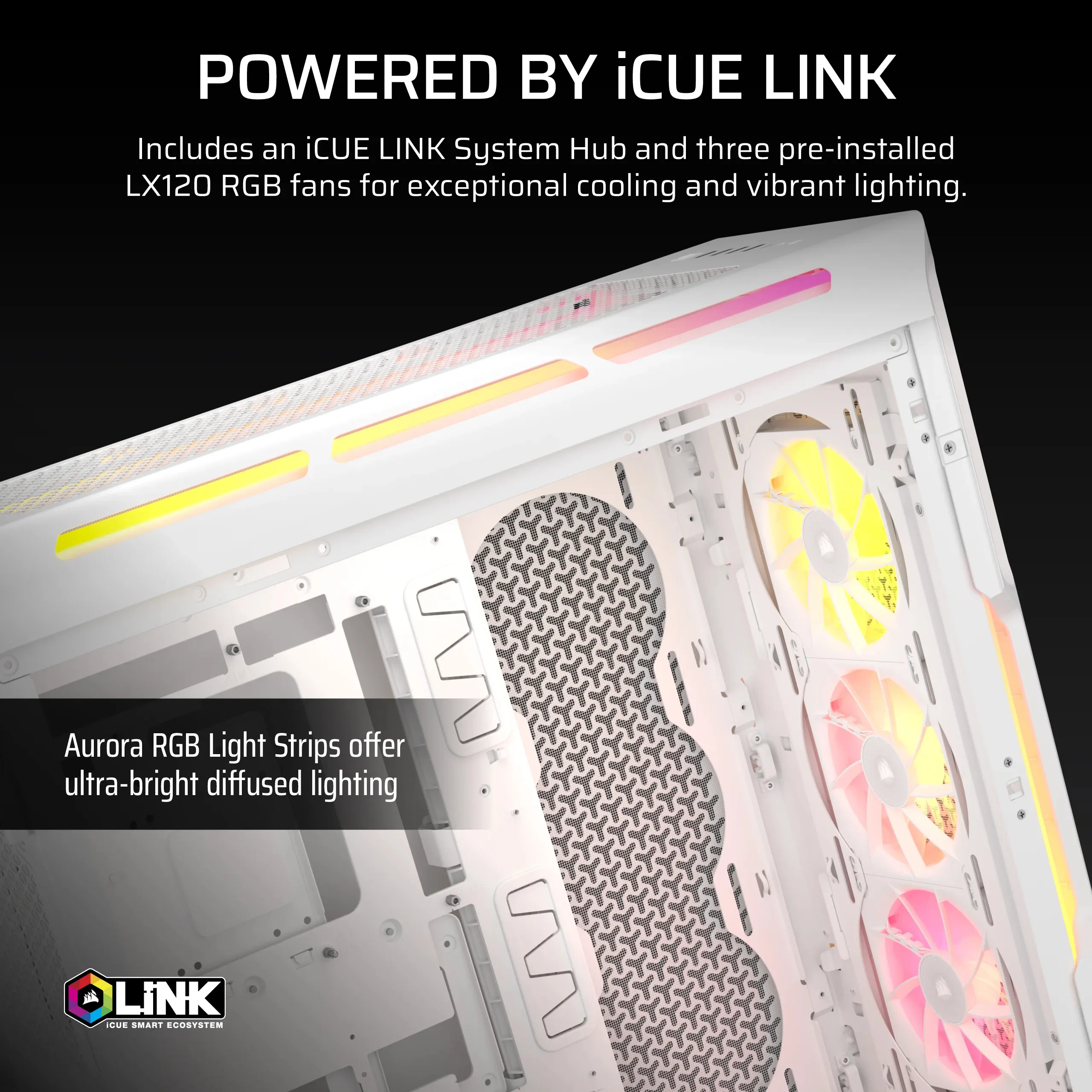 CORSAIR iCUE LINK 5000T LX Midi-Tower Case with window and RGB lighting, White