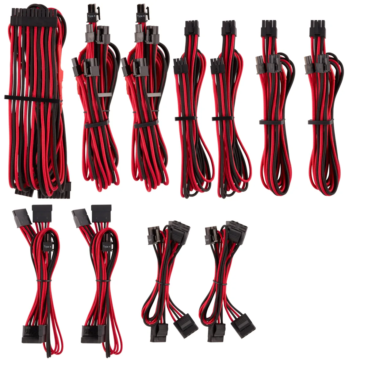 Cors. DC Cable Pro Kit Gen 4 Indiv. Sleeved, Type 4, RD/BK