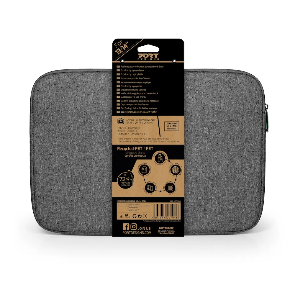 PORT Designs 13-14"" Yosemite ECO Laptop Sleeve Grey /400704