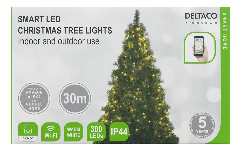 Deltaco Smart Home - tree light, 2m,10 strings, 300, adapter, IP44, Warm White