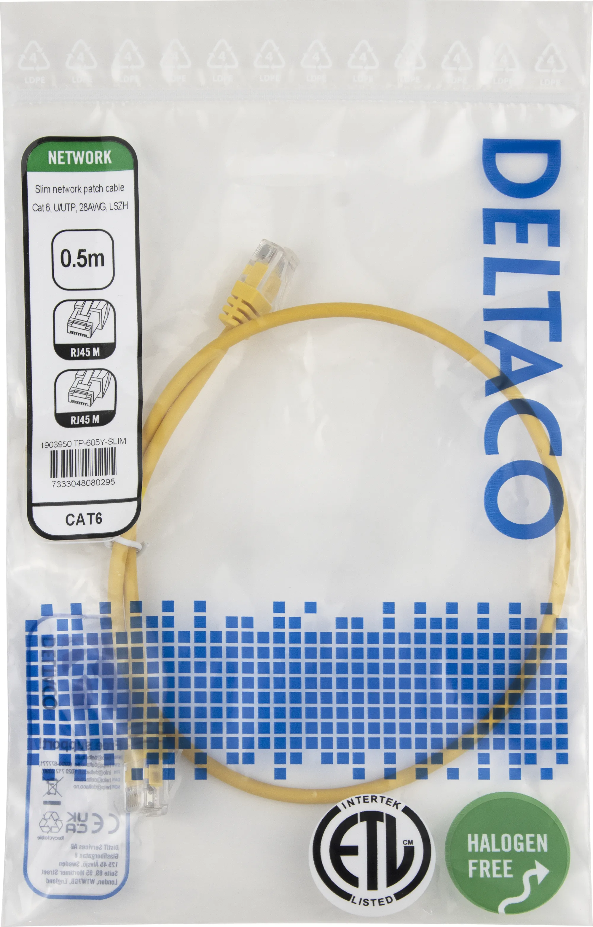 Deltaco Cat6 UTP RJ45 0.5m -verkkokaapeli, keltainen
