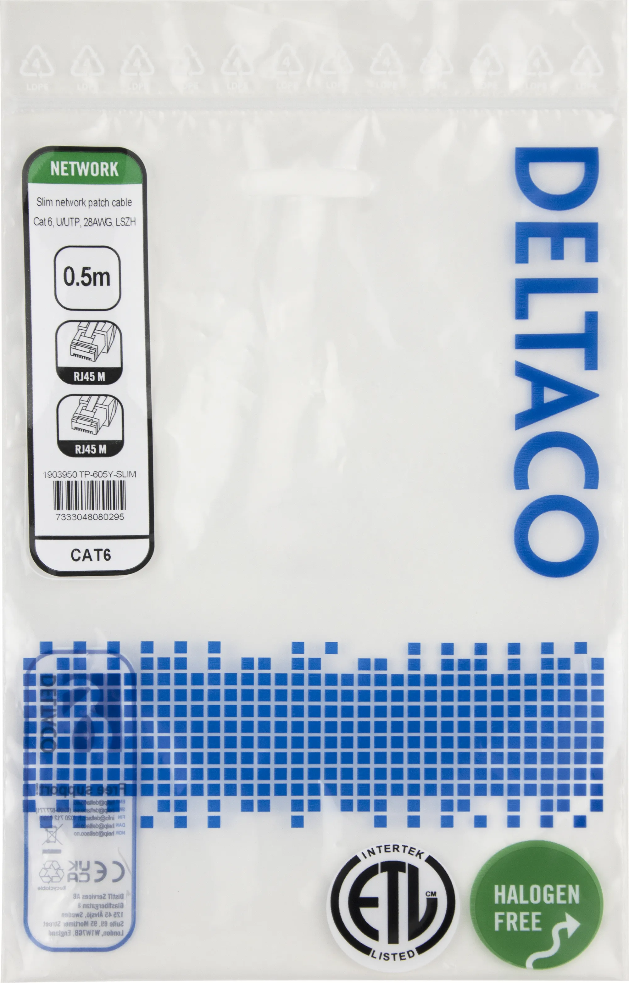 Deltaco Cat6 UTP RJ45 0.5m -verkkokaapeli, keltainen