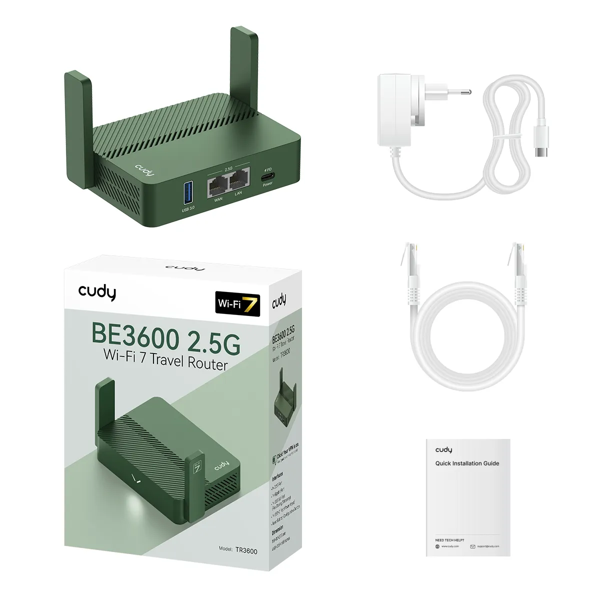 Cudy TR3600 -reititin, Wi-Fi 6, BE3600, Dual-band, 2,5G Ethernet -portilla, musta