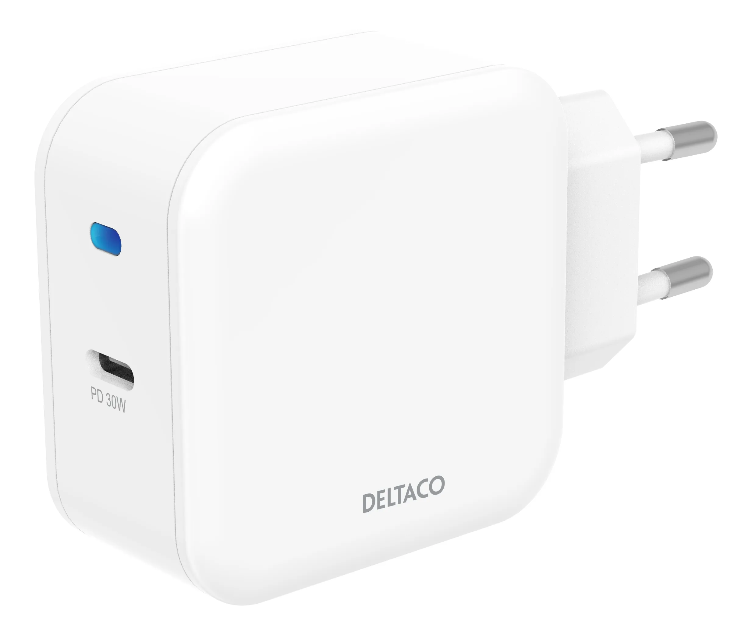DELTACO USB wall charger, 1x USB-C PD, 30 W, white