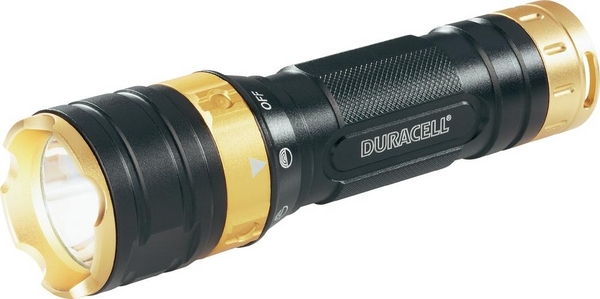 DURACELL TOUGH MLT-1 LED-taskulamppu. Stobo &amp; S.O.S-toiminto. Alumiinirunko, 3 x 3W High Power LED, S&auml;&auml;dett&auml;v&auml; valon kirkkaus. Toimii 3 x AAA-paristolla, (sis.