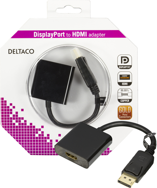 DELTACO HDMI-kabel, 19-pin ur-micro 19-pin ur, musta, 0.1m