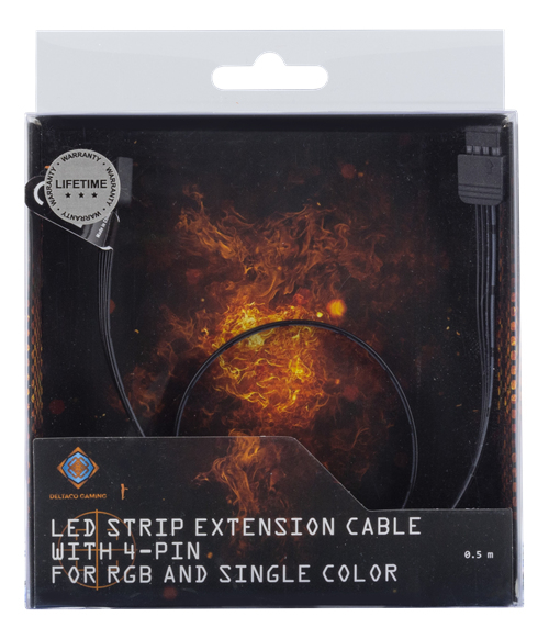 Deltaco GAM-058 GAMING LED Strip Extension cable, passive, 4-pin, 0.5m, Black
