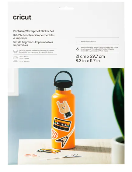 Cricut Joy Xtra Utskrivbar vattentät klistermärkesuppsättning A4, Vit, 6st