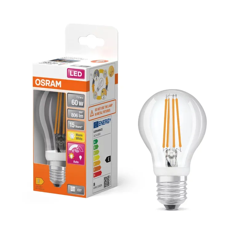 OSRAM LED Star Classic A-shape E27 Motion Sensor Bulb, 7.3 watt, 806 lumen, 2700 kelvin