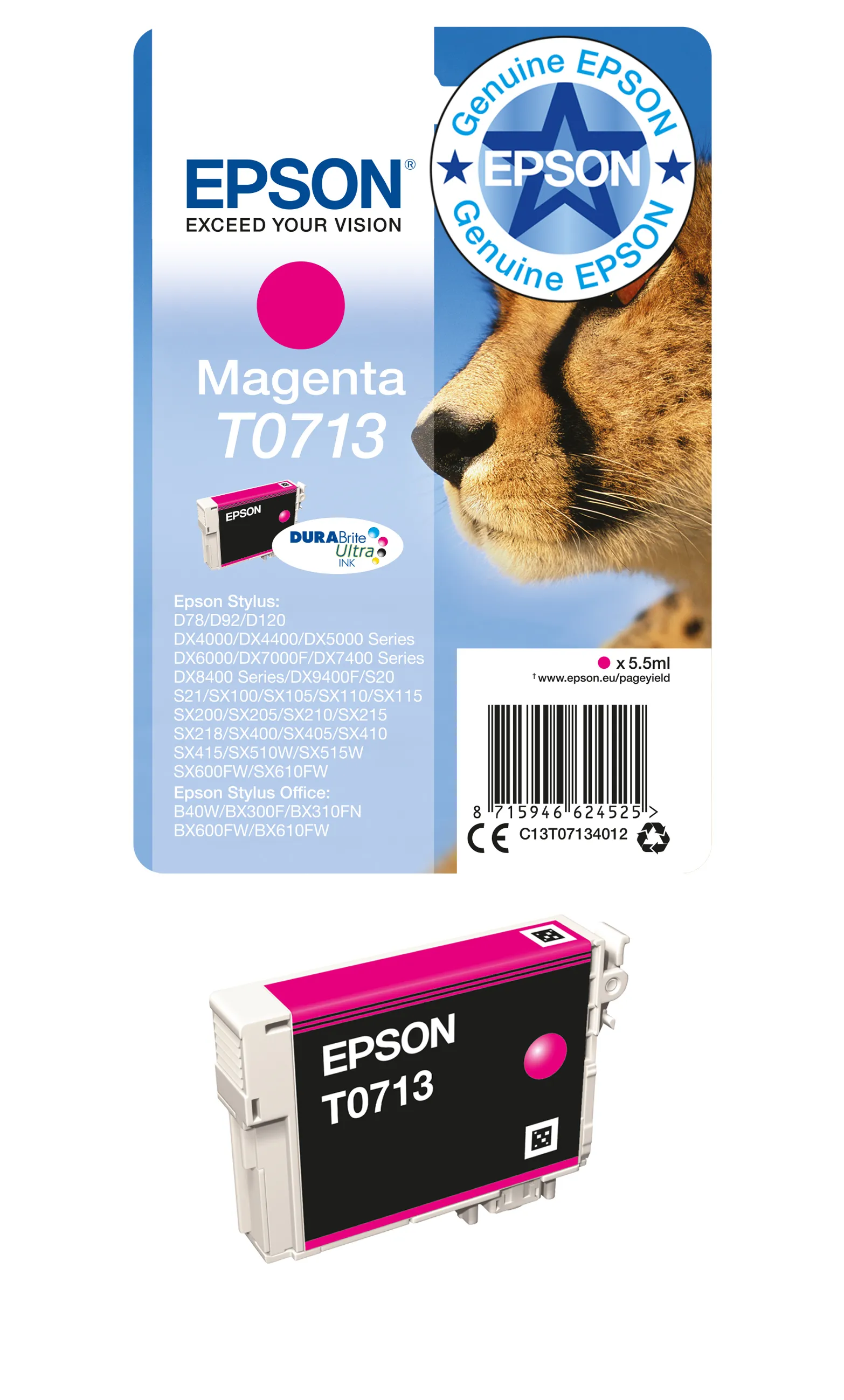 Epson T07134012 ink cartridge, 5.5 ml, Magenta