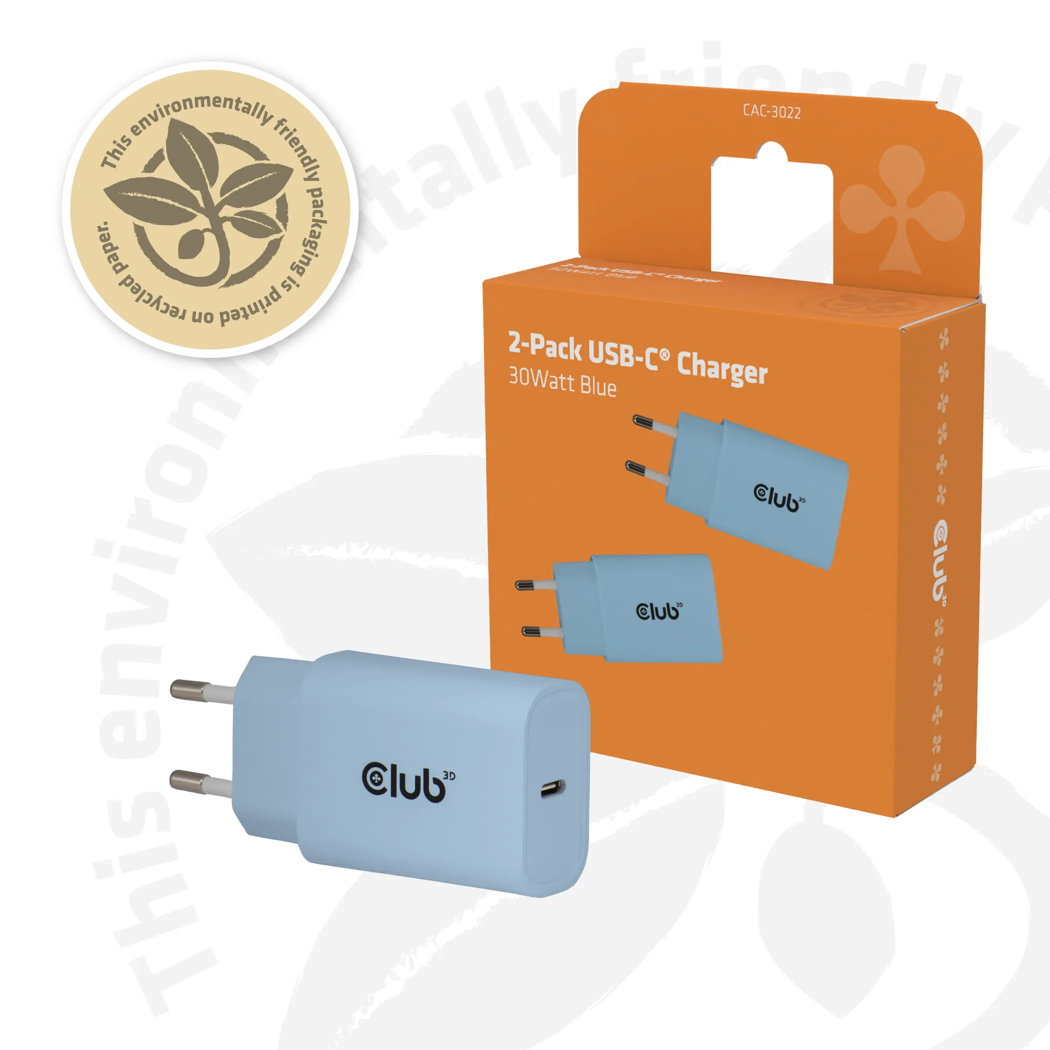 Club 3D CAC-3022 - 30 W USB-C-str&ouml;madapter, bl&aring;