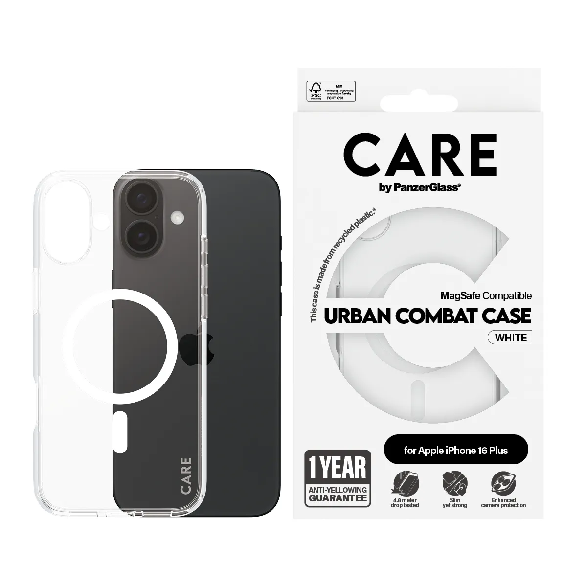 Care by PanzerGlass iPhone 16 Plus MagSafe Urban Combat Case, White