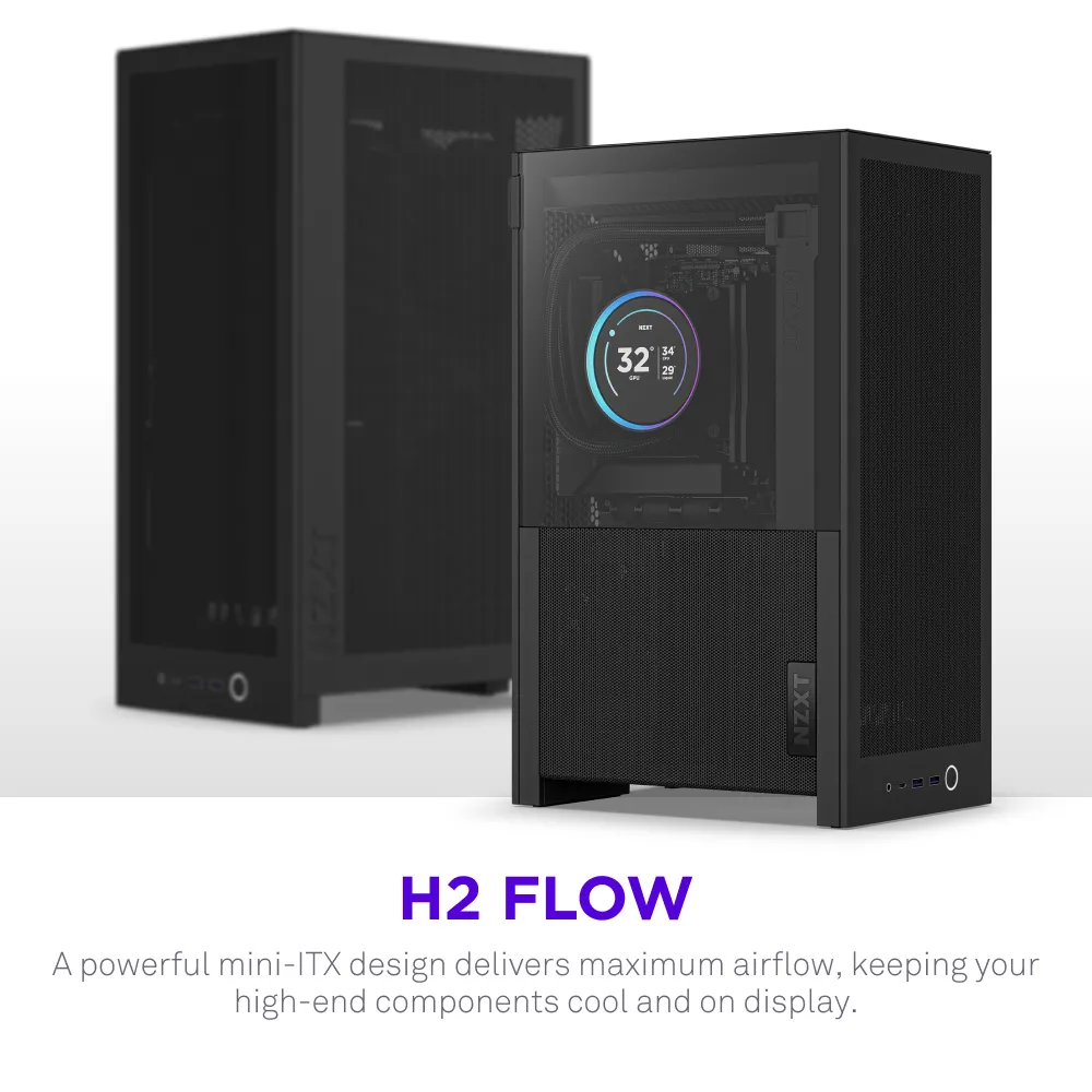 NZXT H2 Flow (2026) -mini-ITX-kotelo ikkunalla, musta