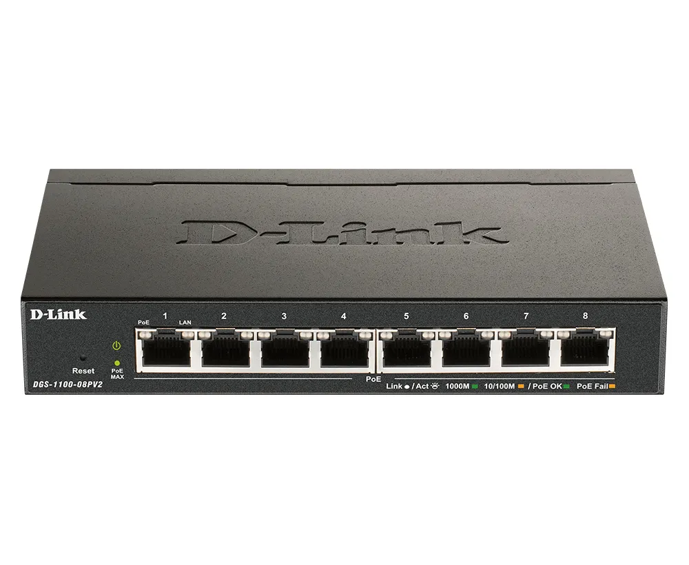 D-Link 8-Port PoE Gigabit Smart Managed Switch, Fanless Design