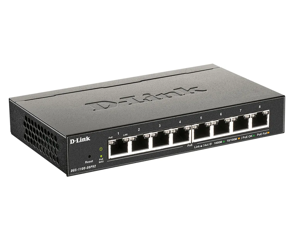 D-Link 8-Port PoE Gigabit Smart Managed Switch, Fanless Design