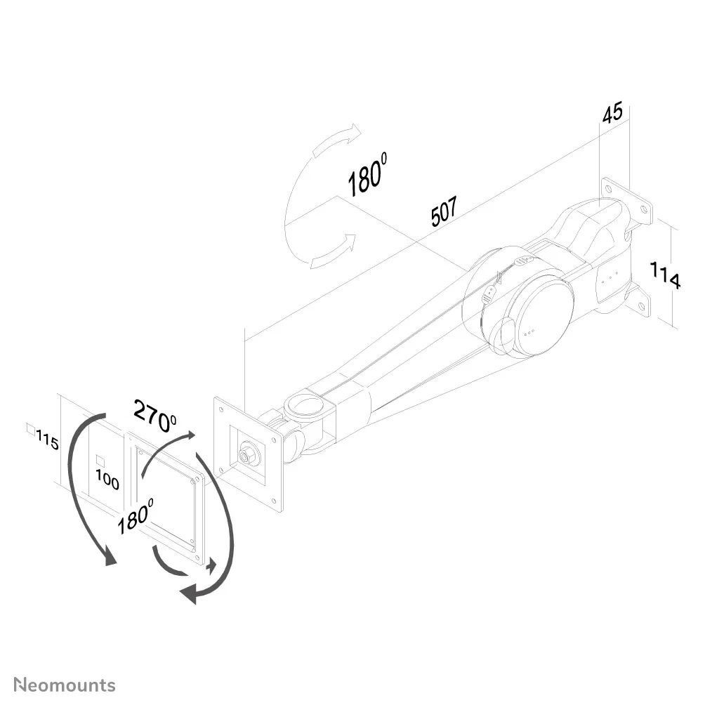 Neomounts by Newstar FPMA-W500BLACK v&auml;ggf&auml;ste, f&ouml;r 1 sk&auml;rm, 10-30", med gasfj&auml;der, 10 kg, svart