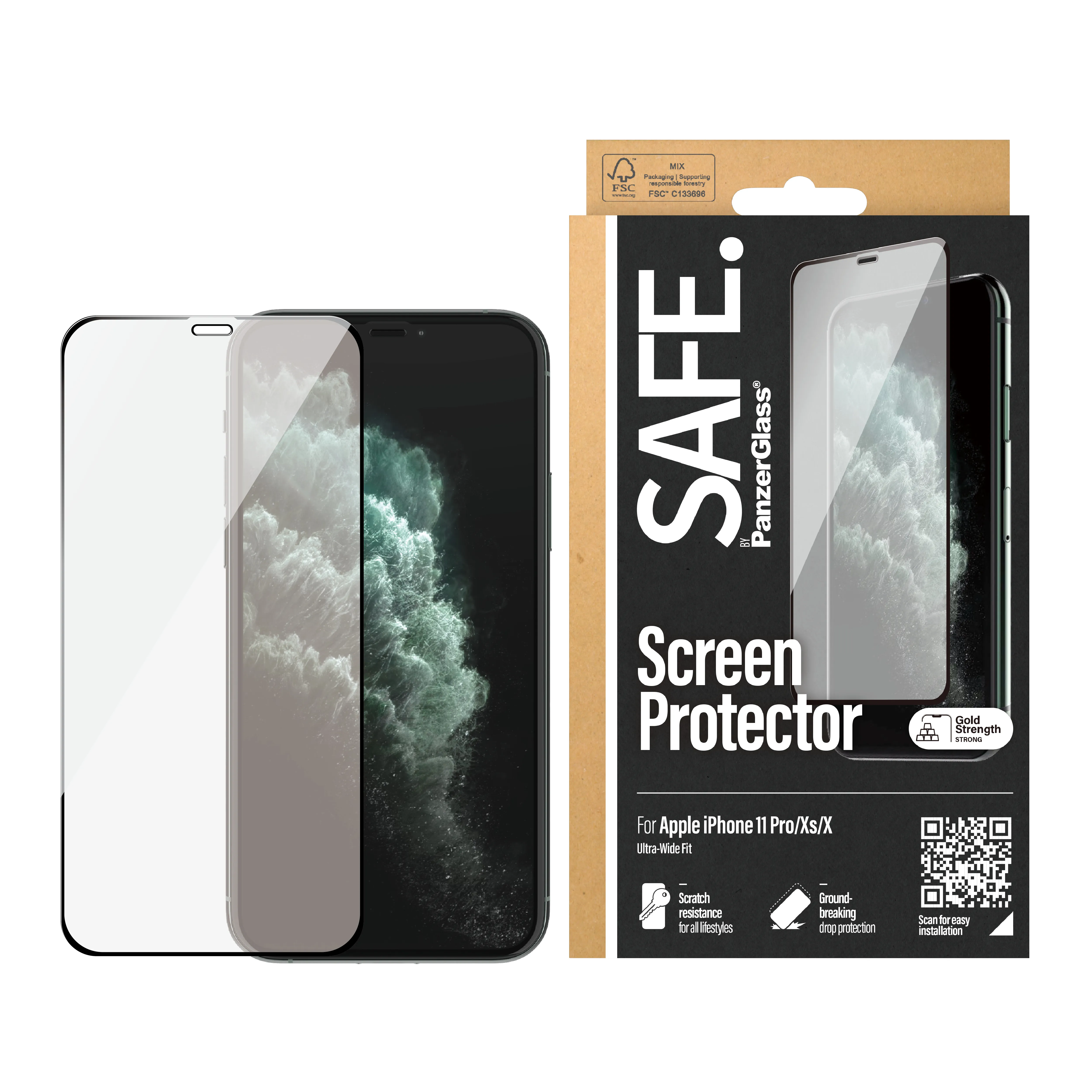 PanzerGlass SAFE Edge-to-Edge Fit, Case Friendly, iPhone 11 Pro - Screen Glass