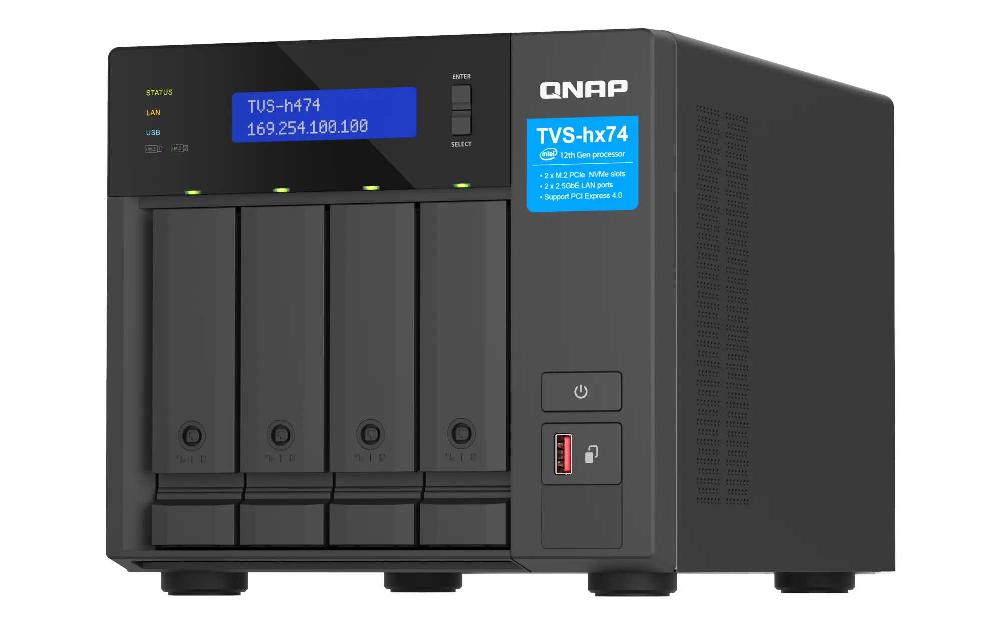 QNAP TVS-H474-I3-8G - N&auml;tverkslagring, Svart