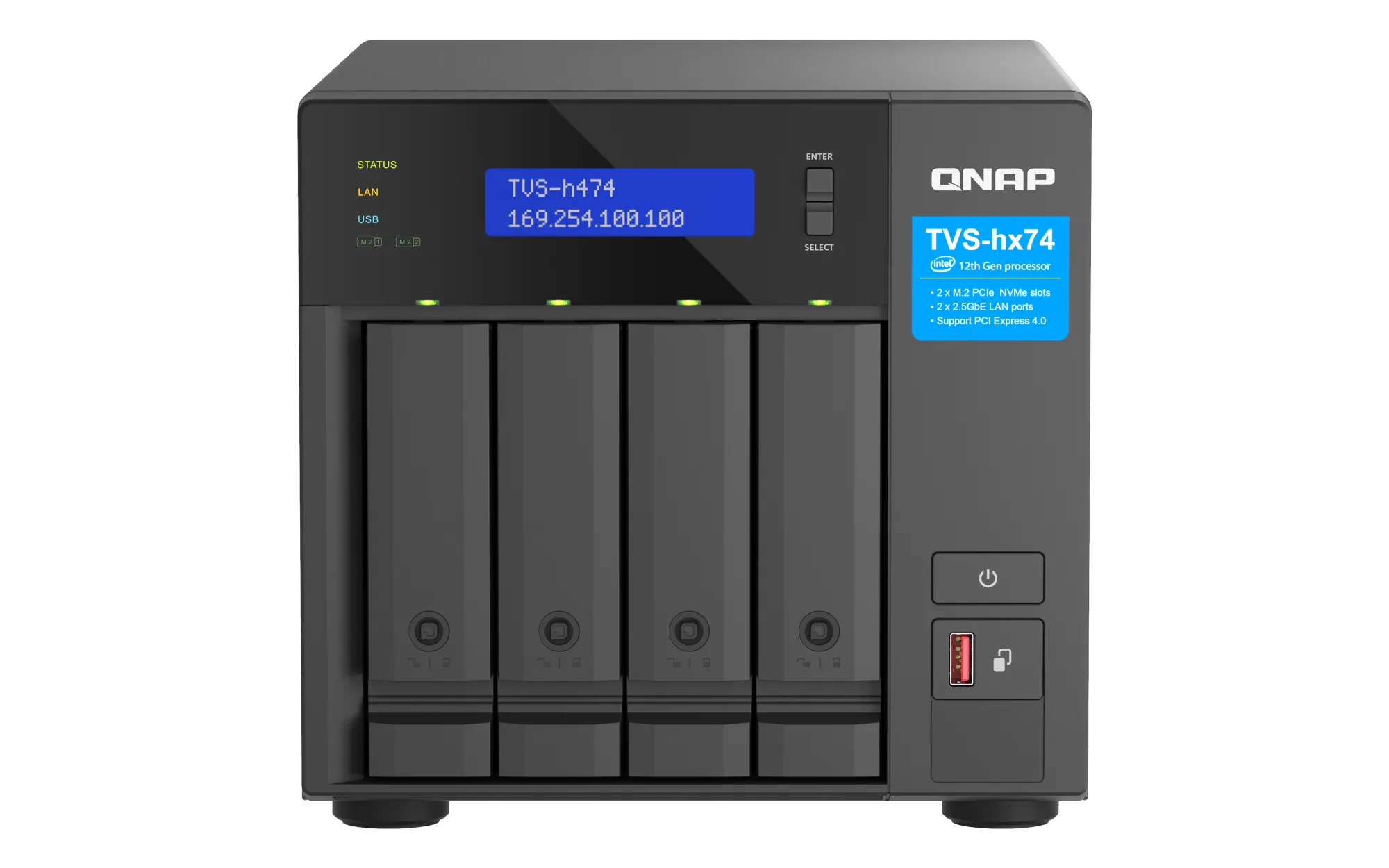 QNAP TVS-H474-I3-8G - N&auml;tverkslagring, Svart