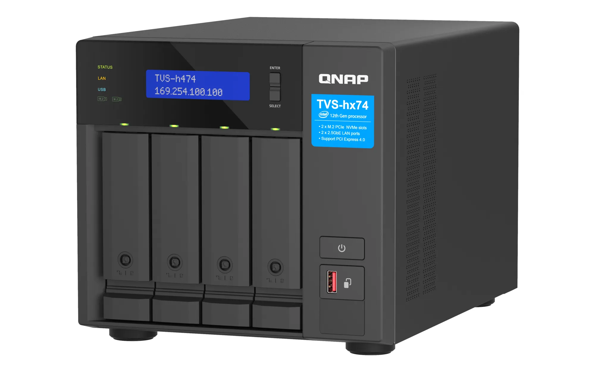 QNAP TVS-H474-I3-8G - N&auml;tverkslagring, Svart