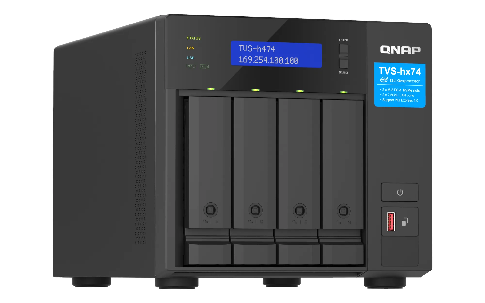 QNAP TVS-H474-I3-8G - N&auml;tverkslagring, Svart
