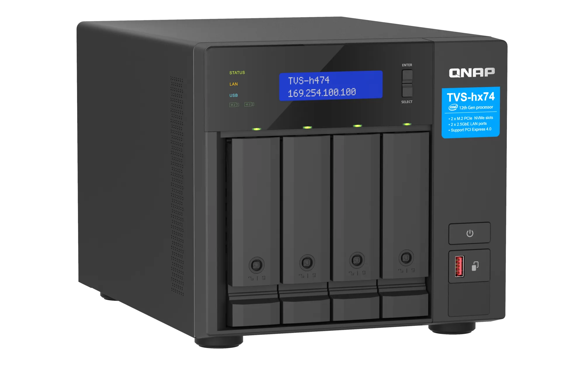 QNAP TVS-H474-I3-8G - N&auml;tverkslagring, Svart