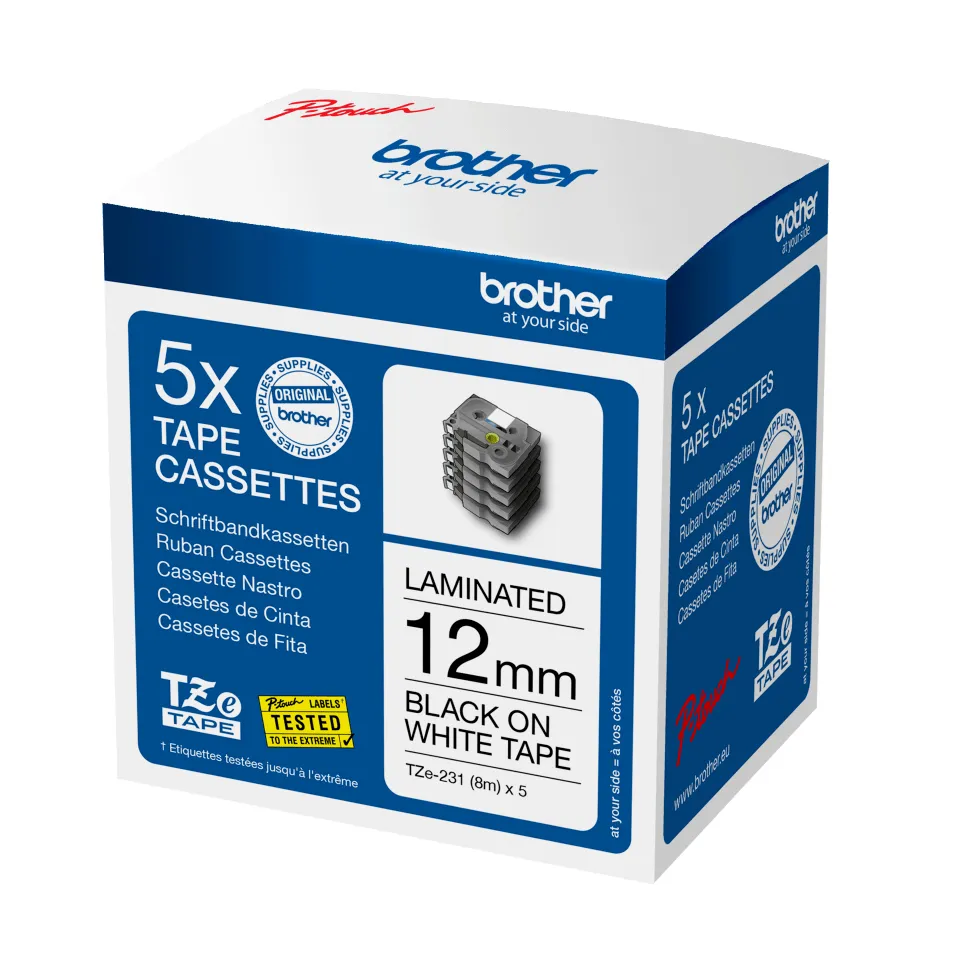 Pack de 5 rubans TZe231 12mm Noir sur f