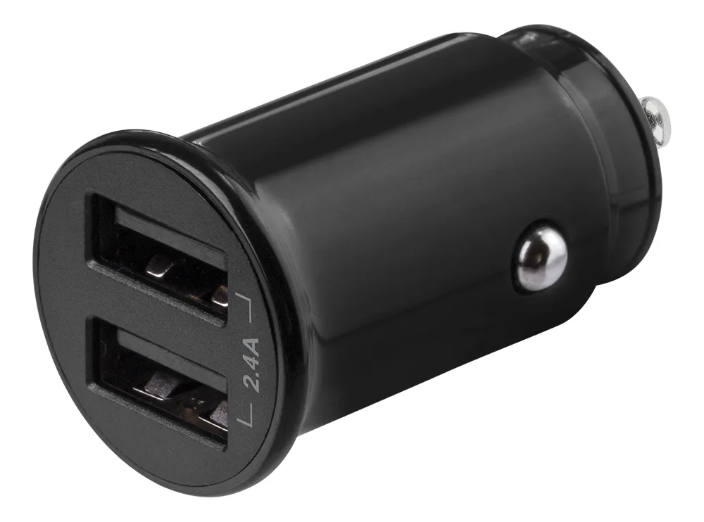 DELTACO 12/24 V USB-billadare med kompakt storlek och dubbla USB-A por