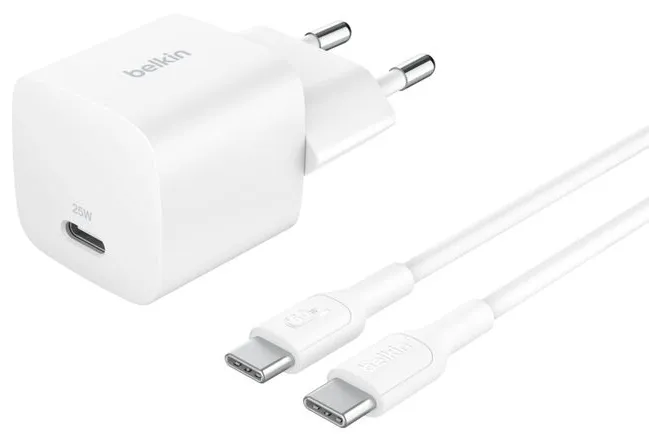 Belkin Boost Charge 25W PD -laturi + 1m USB-C kaapeli, Valkoinen
