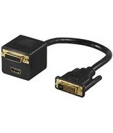 DVI-adapter, Dual Link, 1xDVI-D ha till 1xDVI-D ho &amp; 1xHDMI ho