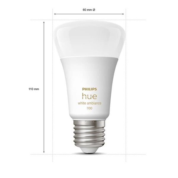 Philips Hue White Ambiance, E27, A60, 1100 lumen - smart ljusk&auml;lla