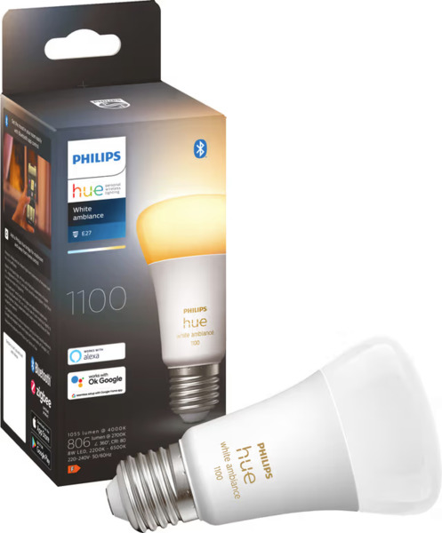 Philips Hue White Ambiance, E27, A60, 1100 lumen - smart ljusk&auml;lla