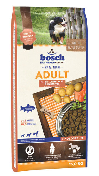 Bosch HPC Adult Salmon & Potato, Torrfoder f&ouml;r hund, Vetefritt, 15 kg