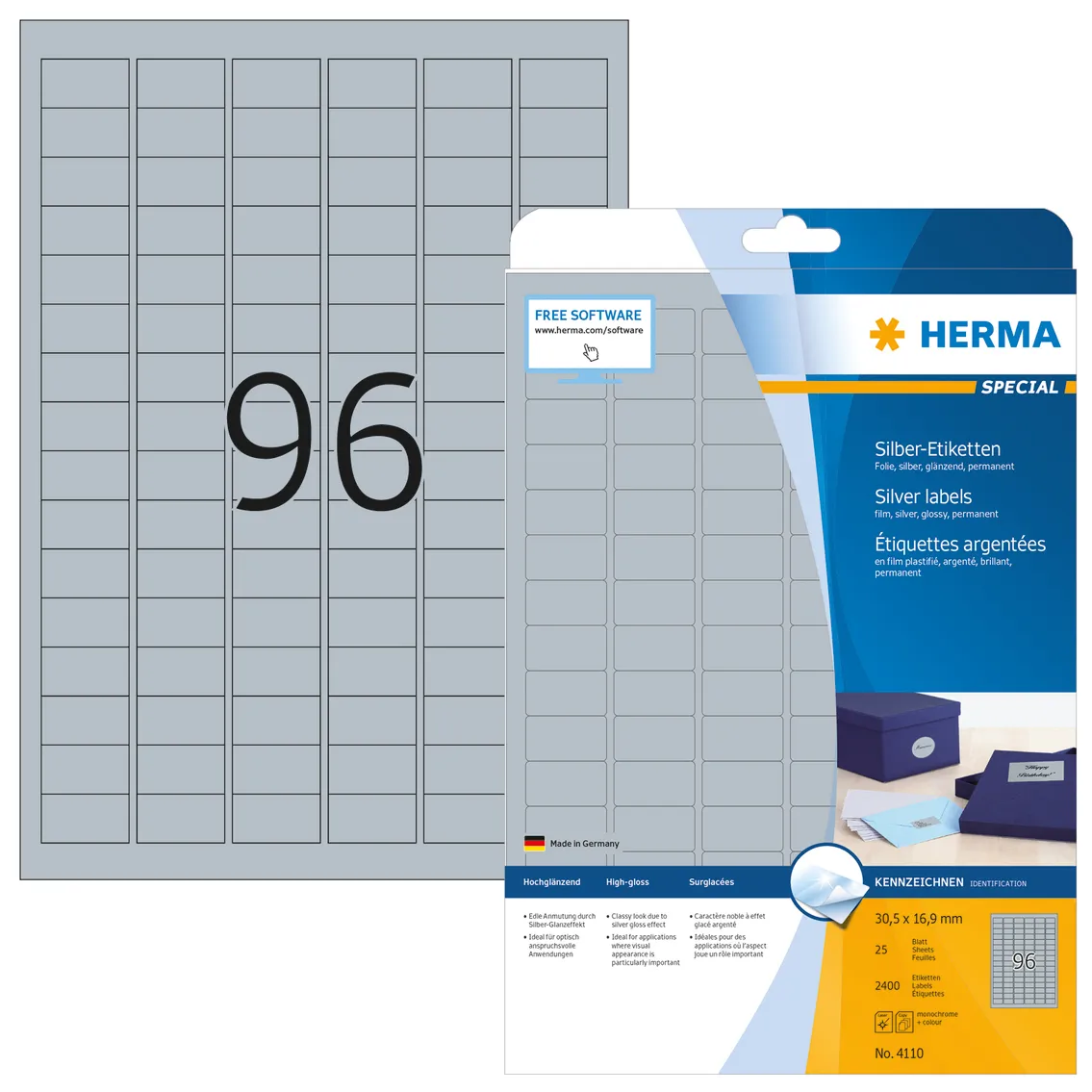 Herma label film 30,5x16,9 silver glossy (2400)