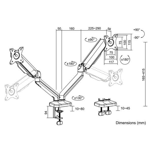 LogiLink BP0177 -monitorivarsi kahdelle n&auml;yt&ouml;lle 17-32", kaasujousella, 9 kg, musta