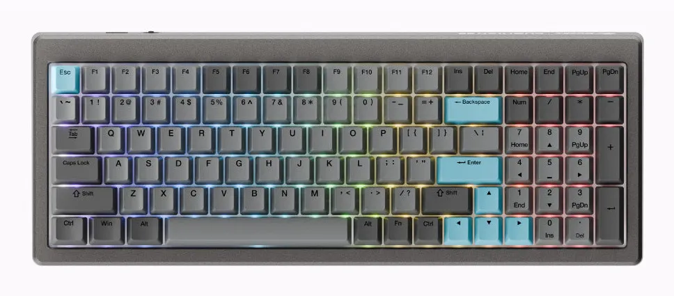DUCKY Cushion 98 Mechanical Keyboard - Nickel - Nordic ISO - Shush Tactile - 98% - Tri-Mode