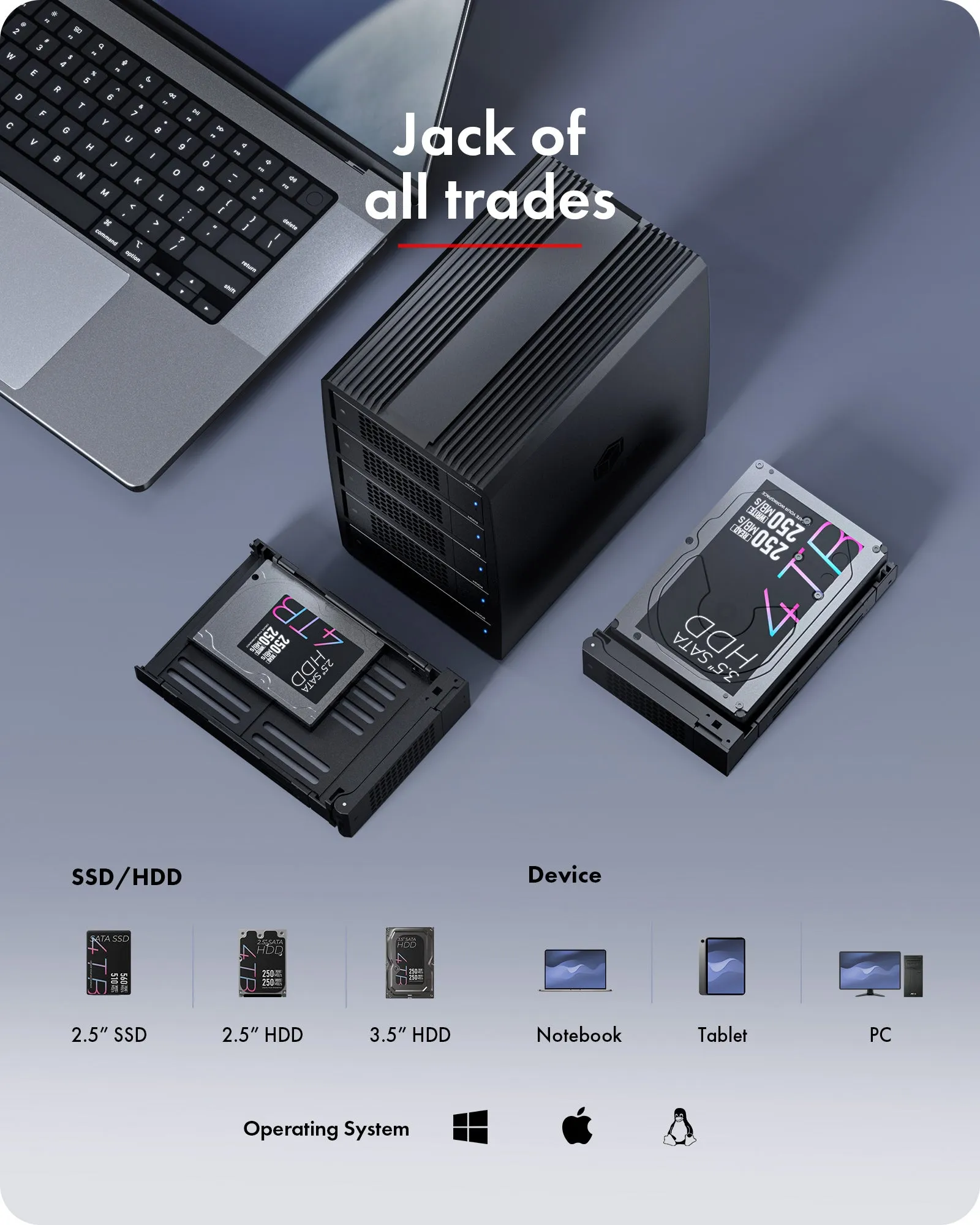 ICY BOX IB-RD3705-CU3 RAID Enclosure, 2.5" / 3.5", 5-Bay, USB 3.2 Gen 1, Hot-Swap, RAID 0/1/3/5, Black
