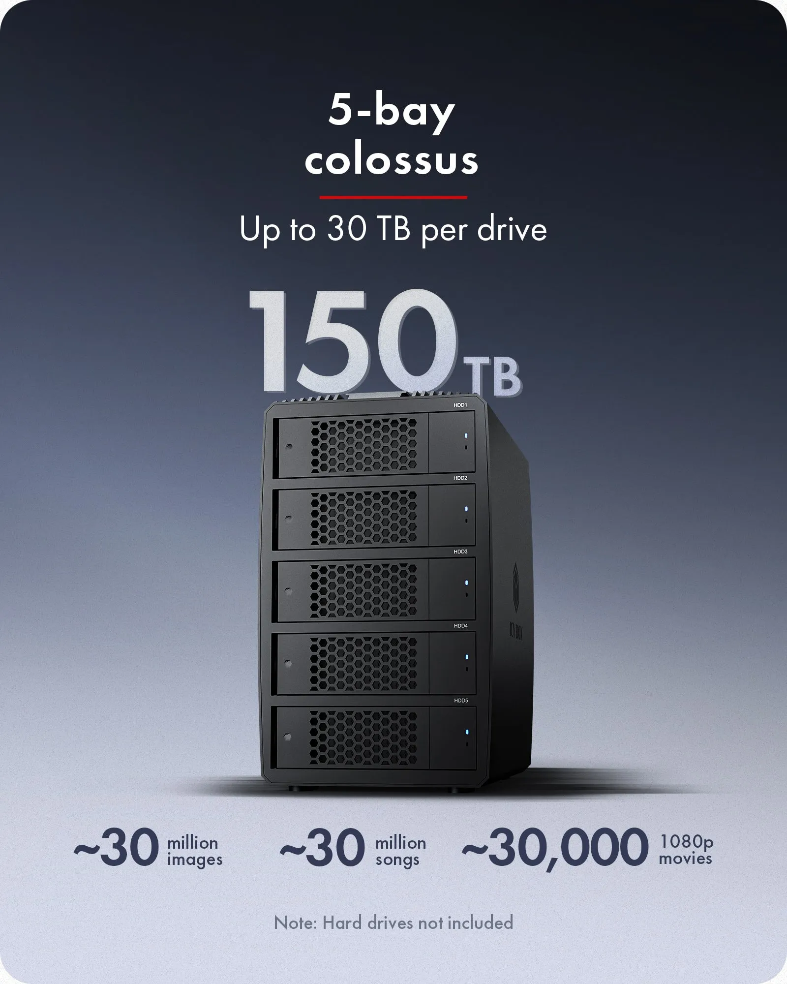 ICY BOX IB-RD3705-CU3 RAID Enclosure, 2.5" / 3.5", 5-Bay, USB 3.2 Gen 1, Hot-Swap, RAID 0/1/3/5, Black