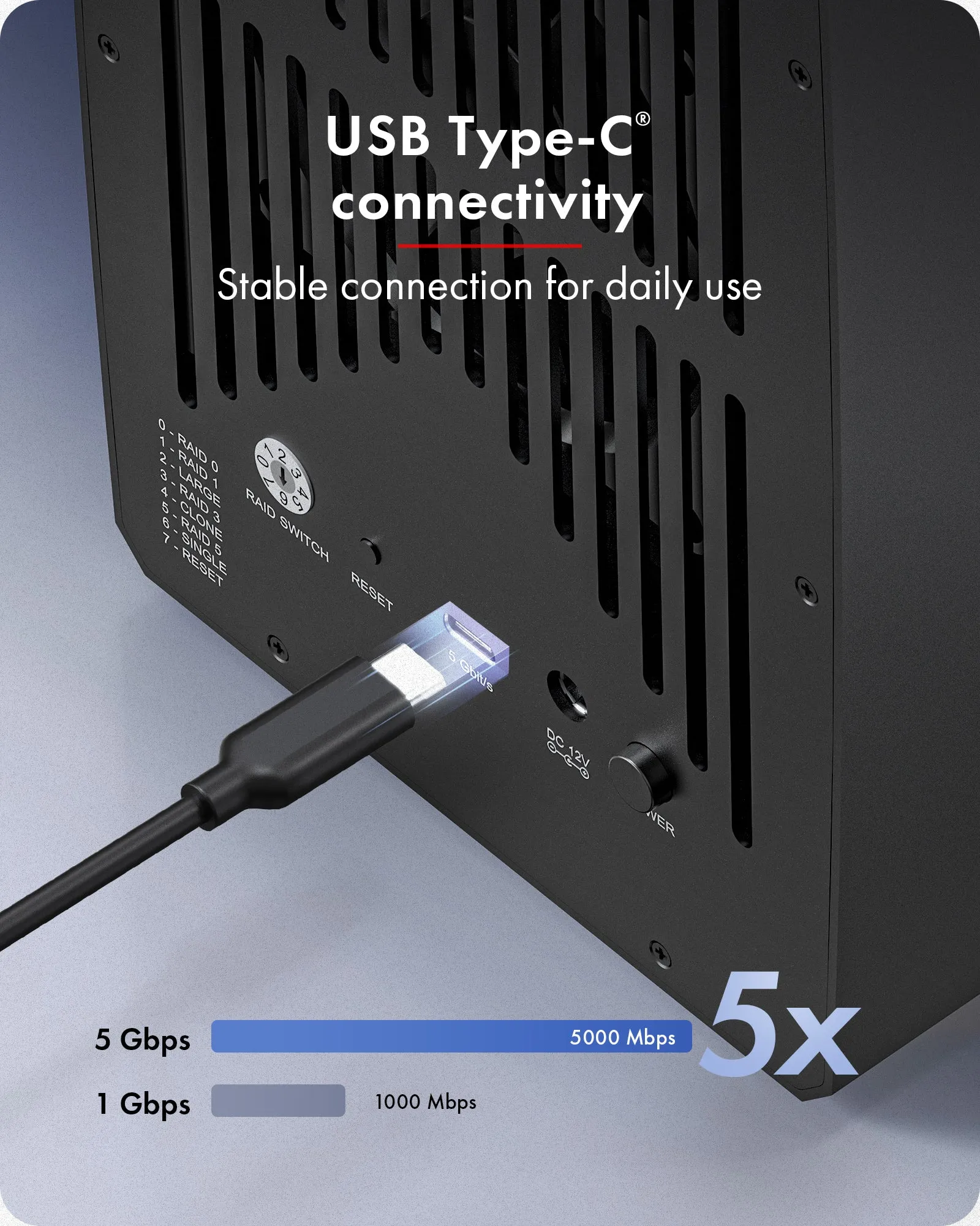 ICY BOX IB-RD3705-CU3 RAID Enclosure, 2.5" / 3.5", 5-Bay, USB 3.2 Gen 1, Hot-Swap, RAID 0/1/3/5, Black