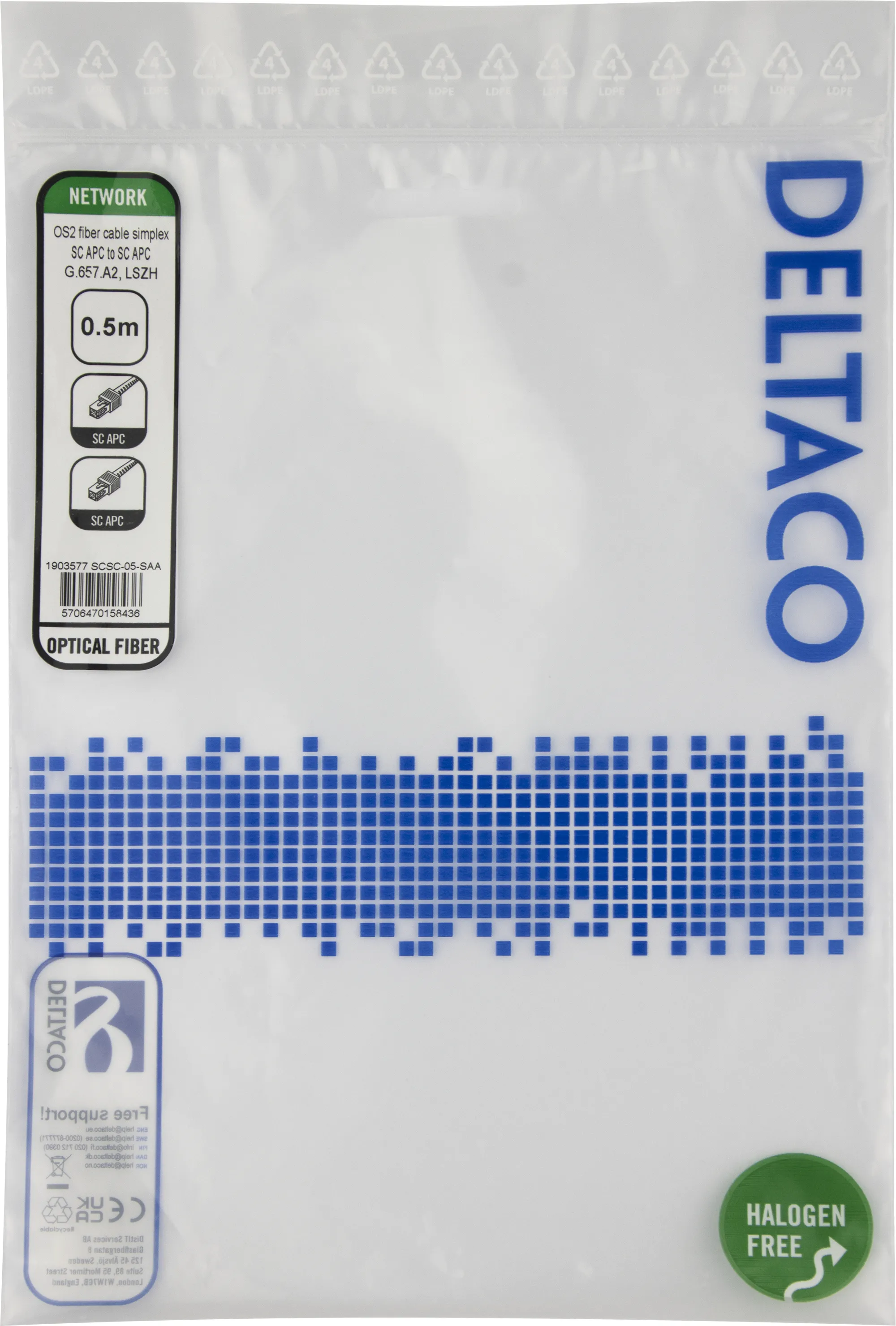 Deltaco OS2 LSZH SC-SC 0.5m -valokuitukaapeli, keltainen