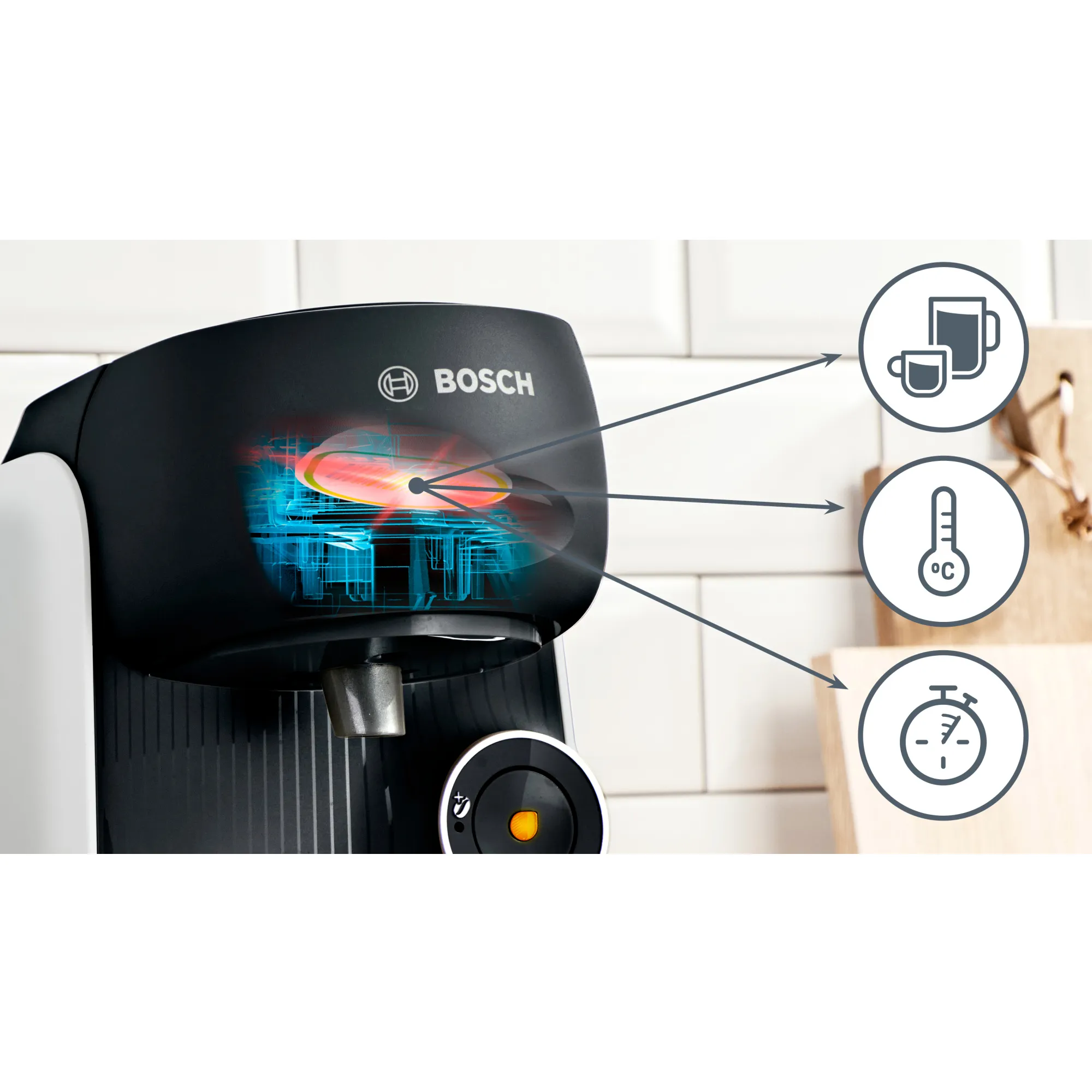 Bosch TASSIMO FINESSE TAS164E -kapselikeitin, 0,7 l, musta ja valkoinen